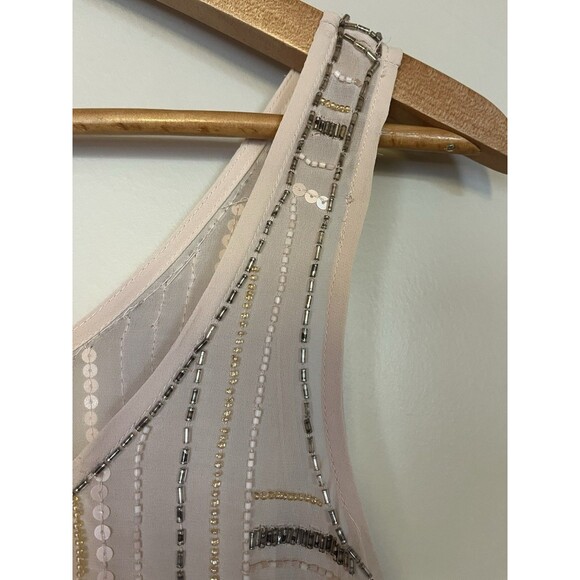 Guess Beaded Sequined Chiffon Tank Camisole Pale Pink, XS - Picture 10 of 11